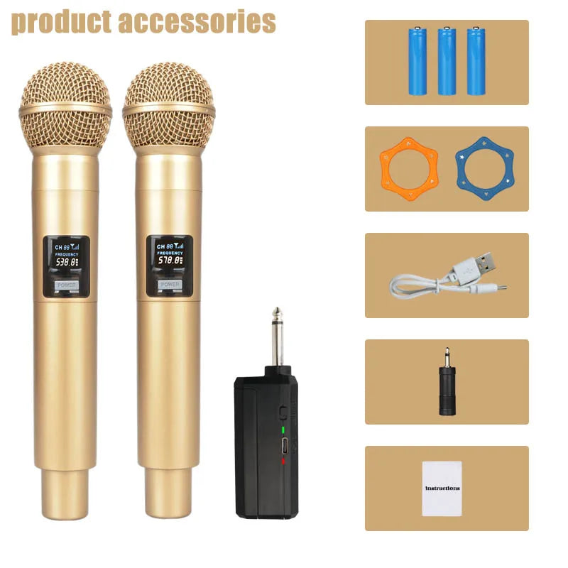 Gold 2.4GHz Wireless Handheld Microphone β Dynamic DJ Recording & Mixer Mic