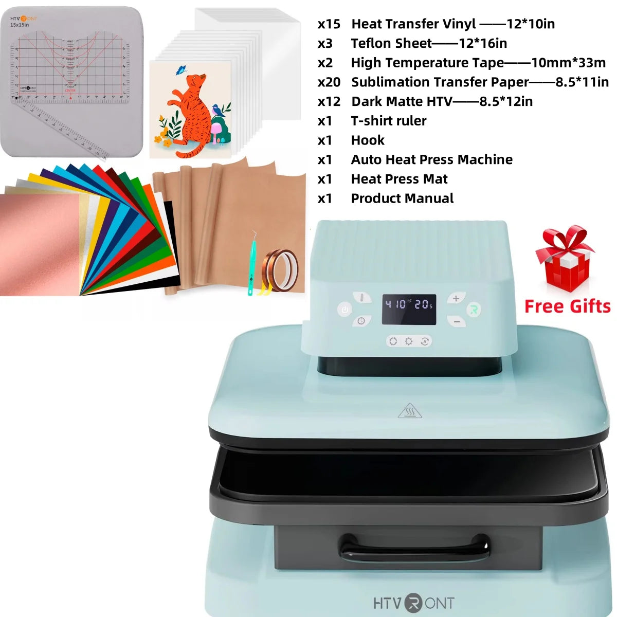 HTVRONT 15x15" Auto Heat Press Machine β 1500W for DIY Iron-On HTV Vinyl & Sublimation on T-Shirts, Bags, Hats, Fabrics
