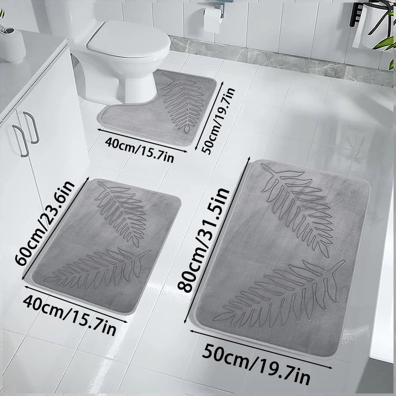 3Pcs Anti-Slip Bath Rug Set – Non-Slip Quick Dry Absorbent Bathroom Mat, Machine Washable Shower Carpet for Home