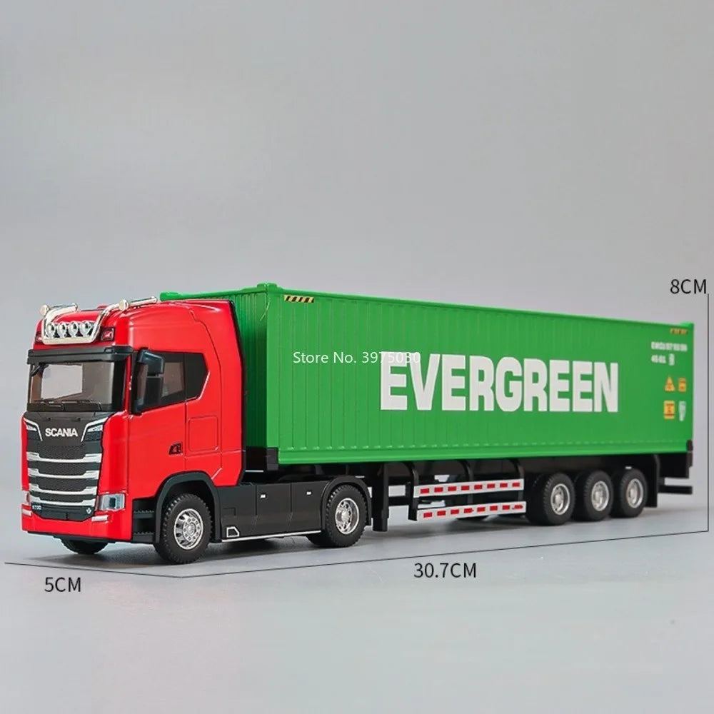 1:50 Diecast Transport Truck Model — Alloy Container Trailer with Doors, Light & Sound, Miniature Toy Gift for Kids