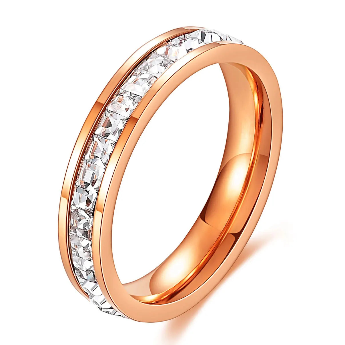 VQYSKO Square Zircon Stainless Steel Ring β White Zircon Engagement Ring for Women & Men β Geometric Couple Fashion Jewelry for Party & Custom Wear