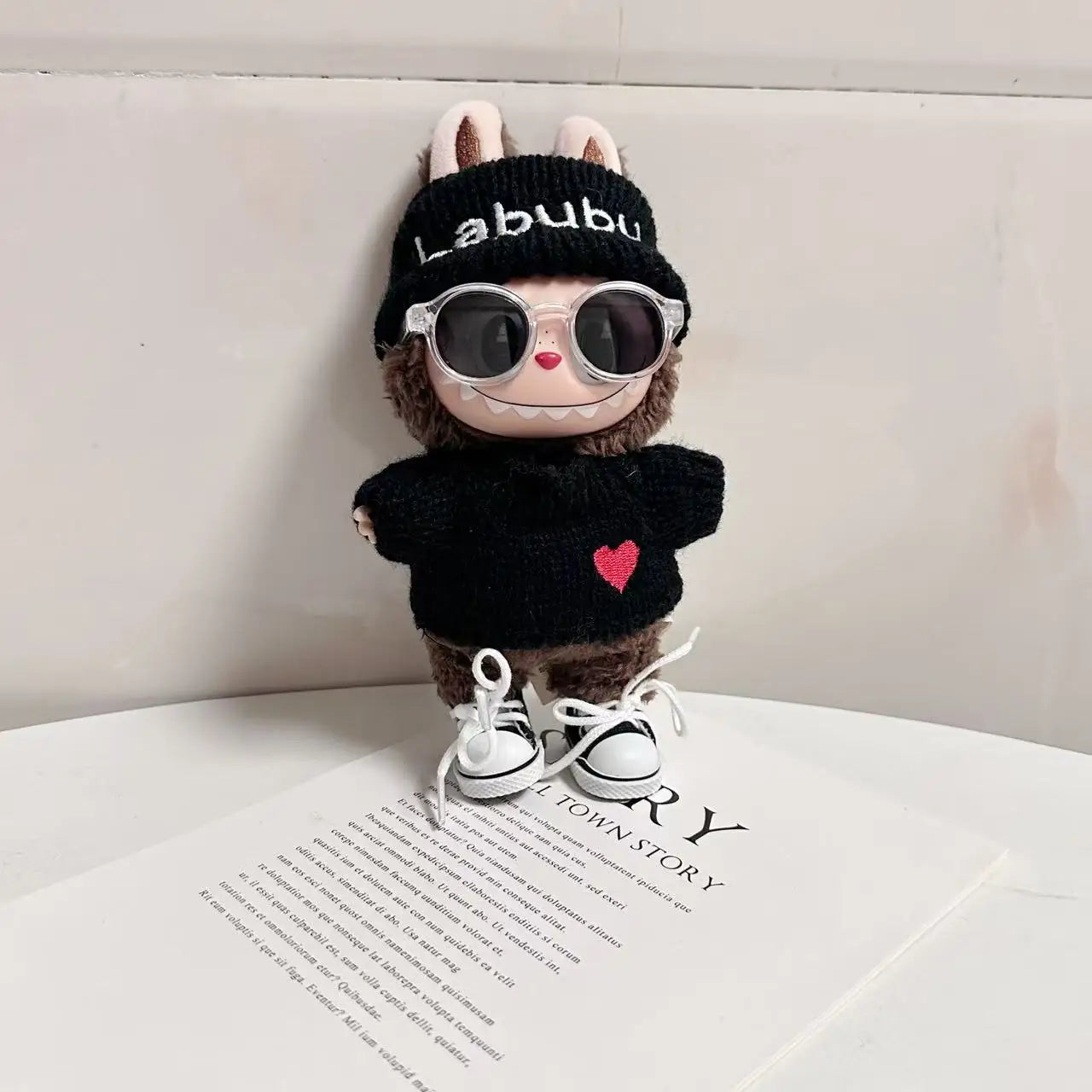 17cm Labubu Doll Clothes β Monster Outfit with Hat, Love Sweater & Casual Shoes for Sitting Party Accessories