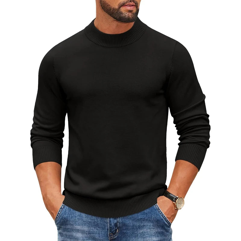 Men's Mock Turtleneck Ribbed Sweater - Heavyweight Slim Fit Warm Knit Pullover Casual Streetwear Top