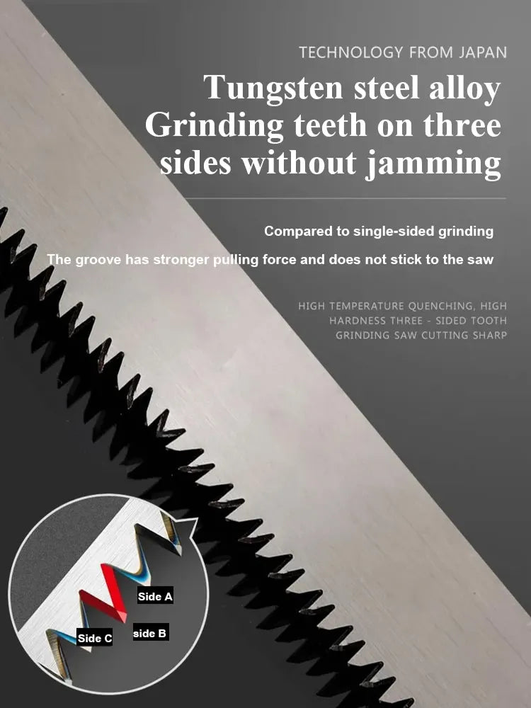 14-Inch Manganese Steel Folding Logging Saw: 3-Sided Tooth Safety Lock for Wood Branches, Tree Trimming, Bamboo Pruning, Bone Cutting