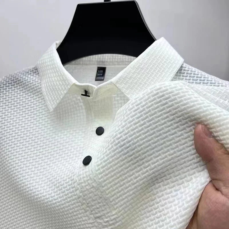 Men’s Business Casual Polo Shirt - Breathable Short Sleeve Solid Color Summer Top