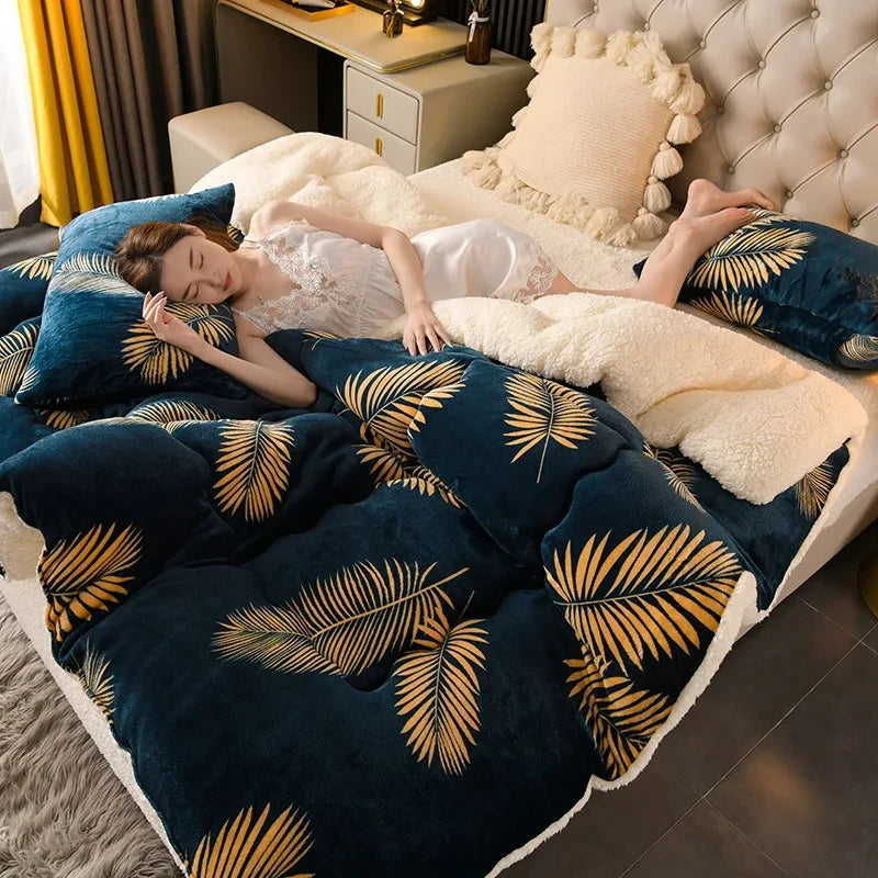 Winter Bedding Thick Quilt – Warm Flannel Fleece Comforter, Thickened Duvet Set for Cold Nights