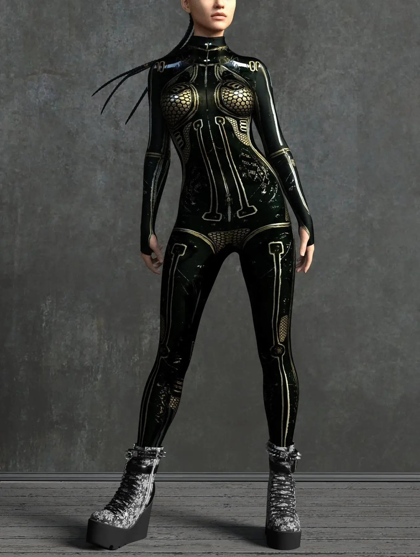 Women's Cyberpunk Mechanical Catsuit - 3D Zipper Cosplay Zentai Bodysuit for Halloween & Costume Parties