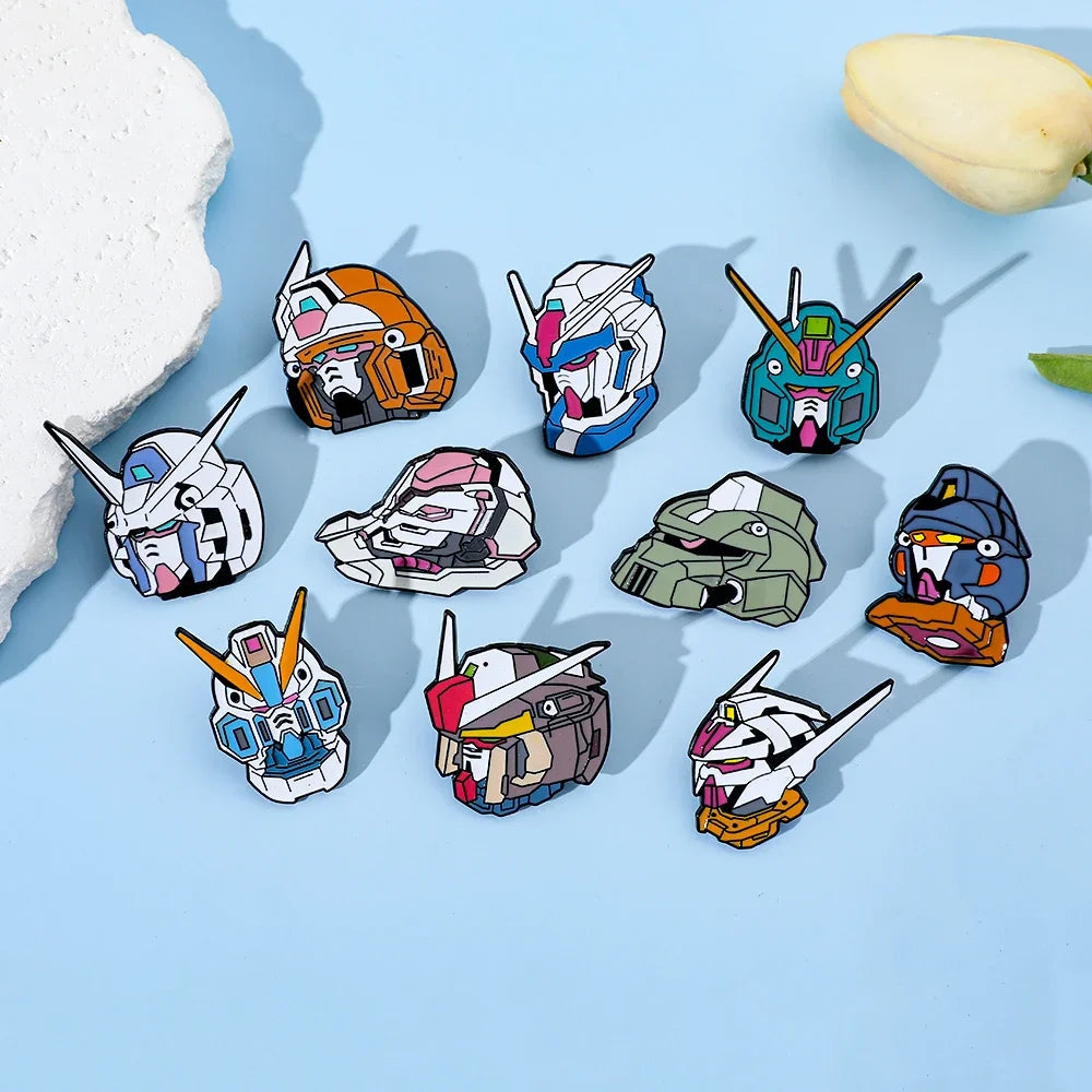 10-Piece Gundam Anime Enamel Brooch Set - Metal Mobile Suit Pins for Clothing, Backpacks and Collectible Gifts