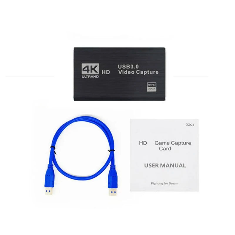 4K USB 3.0 Video Capture Card - HDMI-Compatible 1080P 60Hz HD Recorder for PS4, OBS, Game Recording & Live Streaming