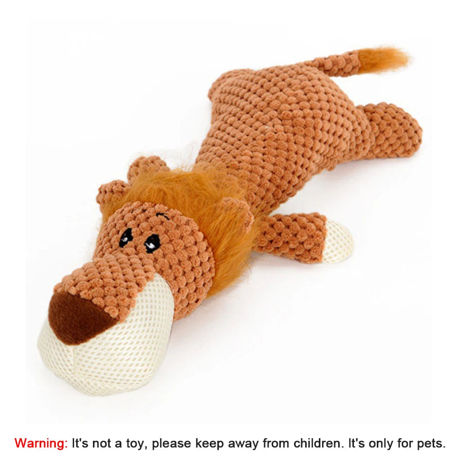 Large Dog Squeaky Plush Toy - Bite-Resistant Cartoon Lion, Wolf & Elephant Chew Toy for Small Medium Dogs