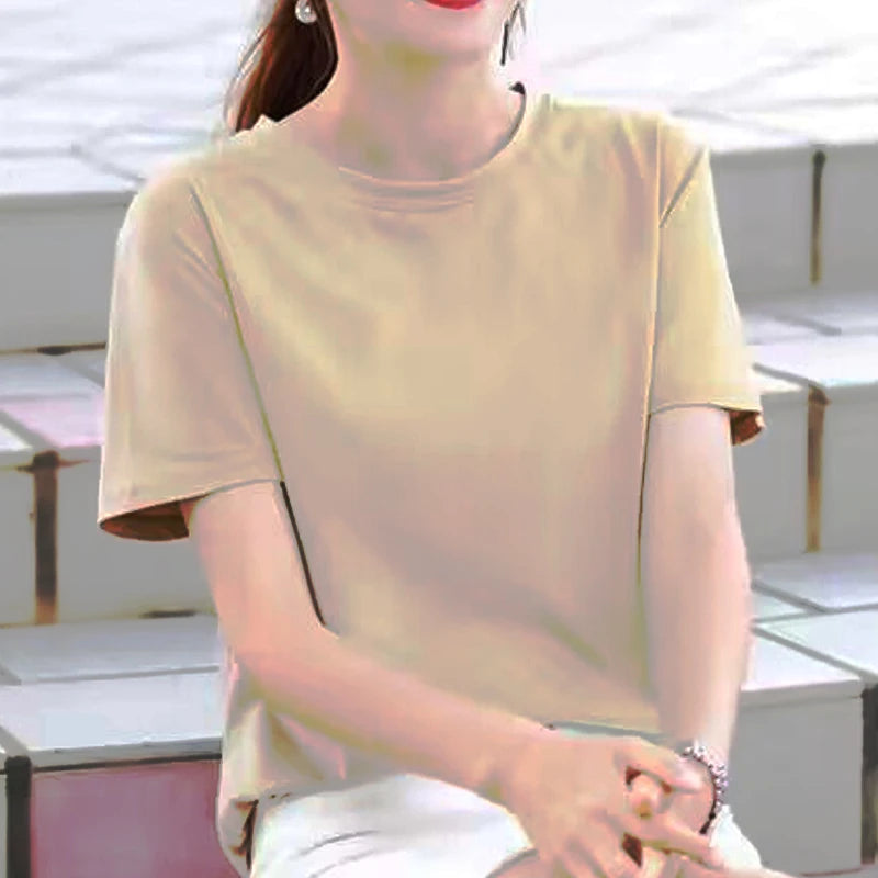 Women's 100% Cotton Crew Neck T-Shirt - Casual Regular-Fit Basic White Summer Tee