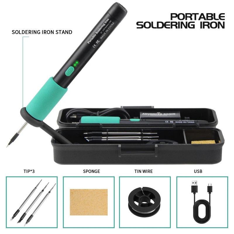 LF USB Soldering Iron 8W – 3-Level Adjustable Temperature Rechargeable Lithium Battery Welding Kit for DIY Electronics & Home Repair Soldering Set