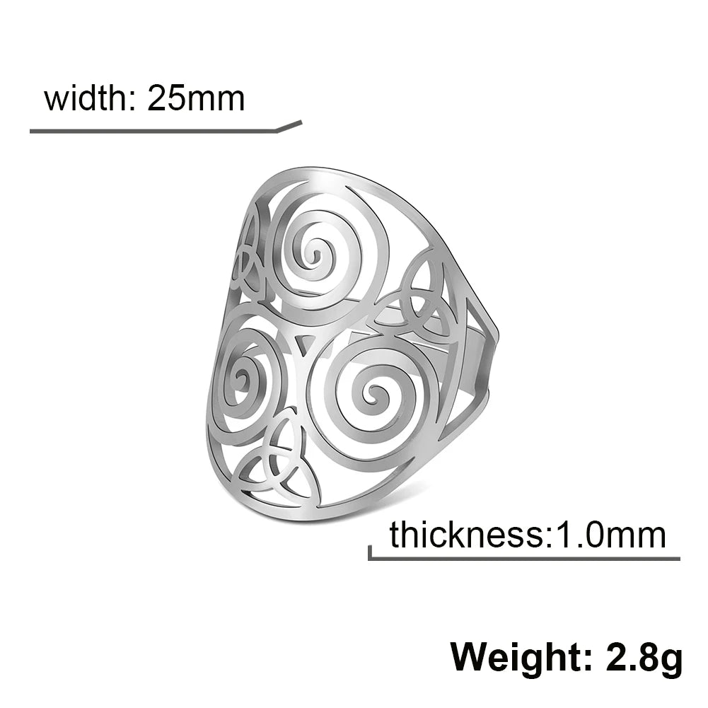 Triskelion Amulet Adjustable Ring – Celtic Knot Stainless Steel Ring for Men & Women, Wicca Vintage Jewelry Gift