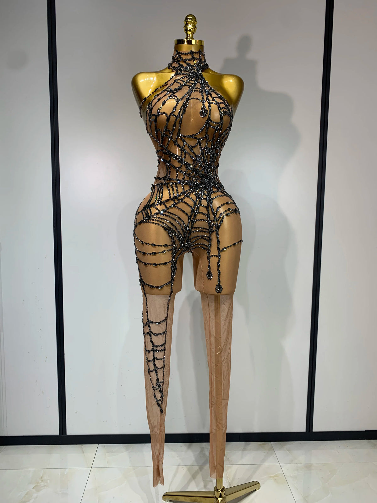 Sparkly Diamond Mesh Jumpsuit for Women - Sexy Rhinestone Nightclub, Stage Performance, Go-Go Dancer, and Drag Queen Costume