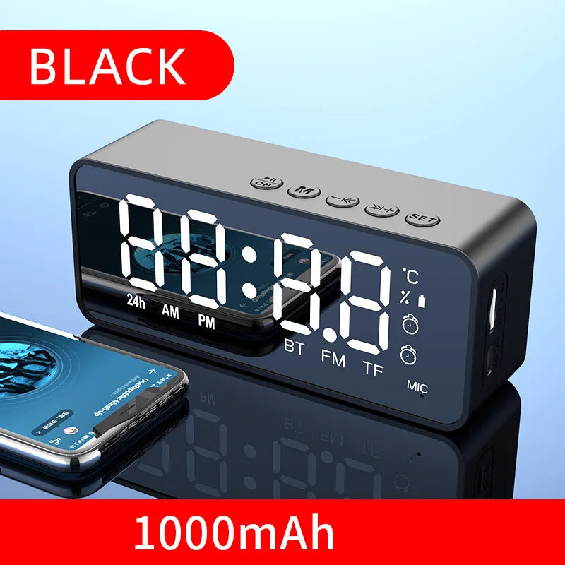 Bluetooth Alarm Clock Speaker - Portable FM Radio Wireless Music Speaker with Subwoofer