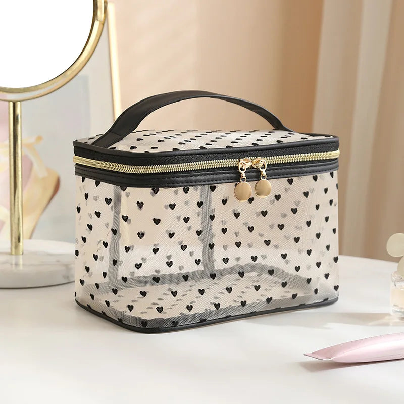 Double-Layer Black Mesh Cosmetic Bag β Large Capacity Travel Makeup Case Organizer with Zipper Toiletry Pouch