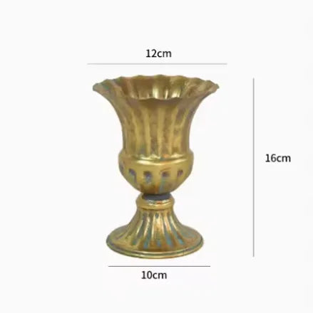 European Retro Iron Goblet Vase β Metal Flowerpot for Home, Living Room, Hotel & Flower Arrangement Decor