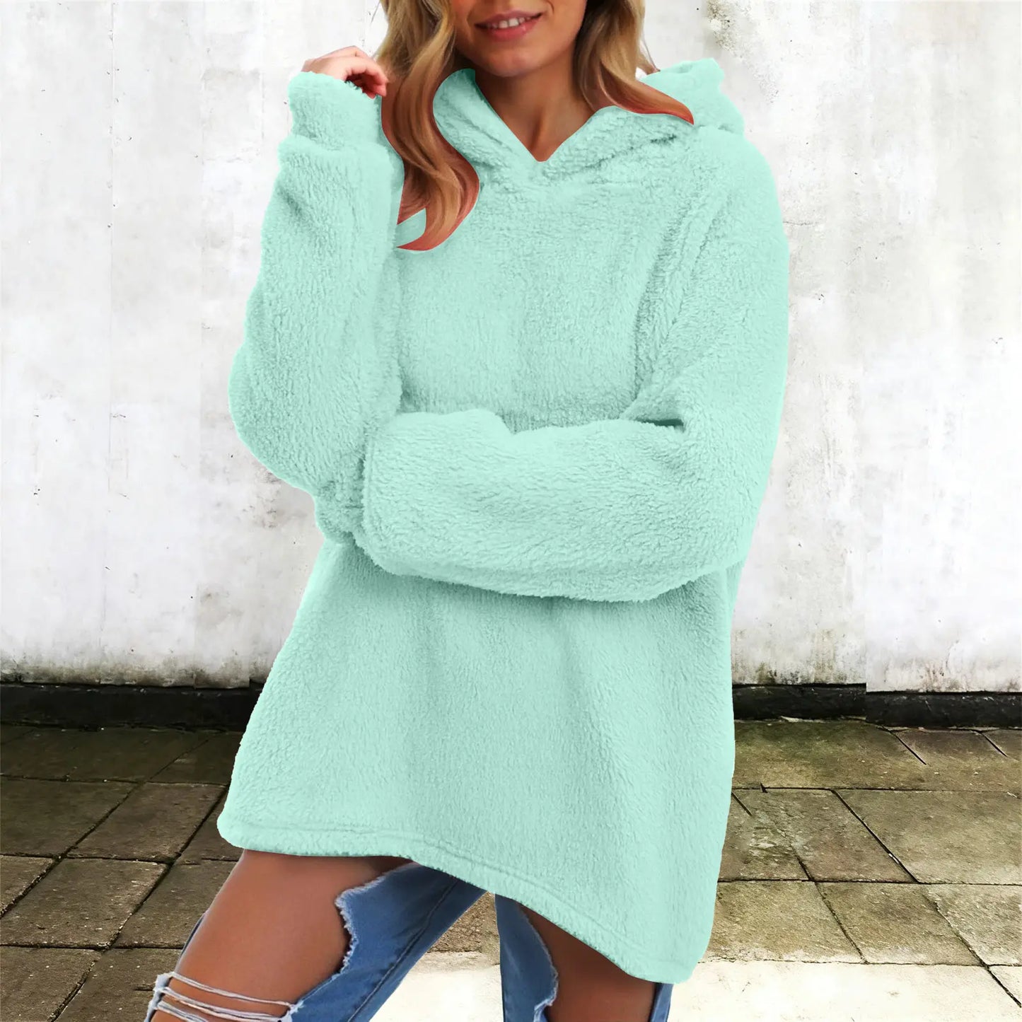 Women's Winter Fleece Hoodie - Warm Soft Fluffy Harajuku Streetwear Pullover