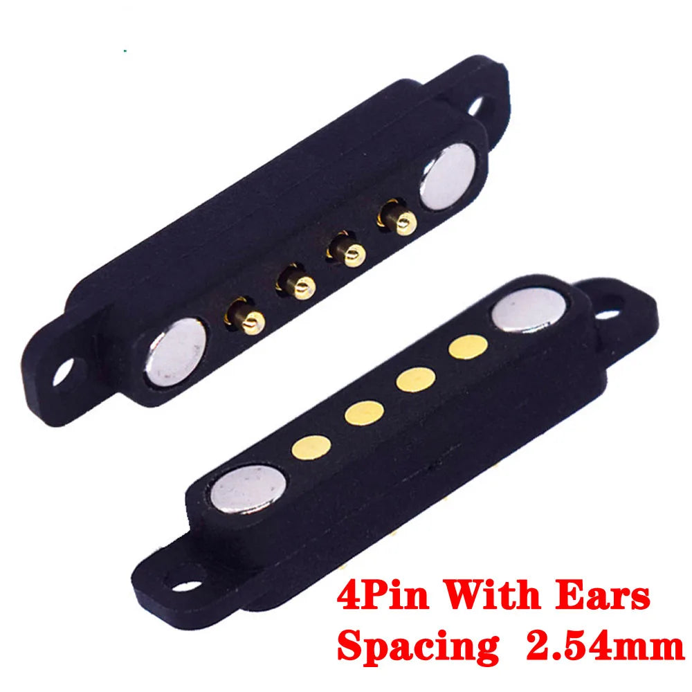 2-Pin Waterproof Magnetic Pogo Pin Connector - 2.8mm Pitch Spring-Loaded Male/Female DC Power Socket with Ears