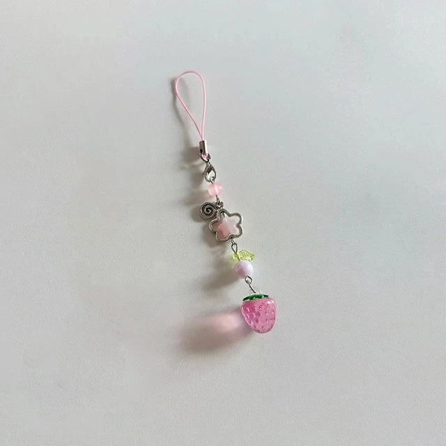 Y2K Strawberry Keychain Charm - Cute Fruit Phone Lanyard Bag Chain Accessory for Girls Aesthetic Jewelry Style