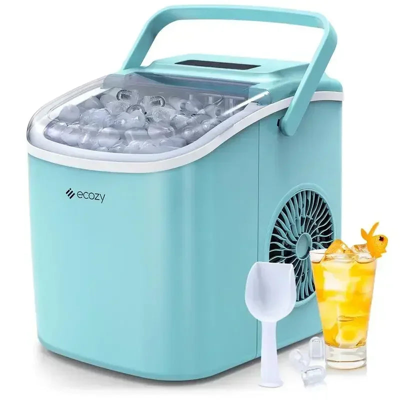 Ecozy Portable Countertop Ice Maker - Makes 9 Ice Cubes in 6 Minutes, Includes Ice Bags, Scoop & Basket for Kitchen