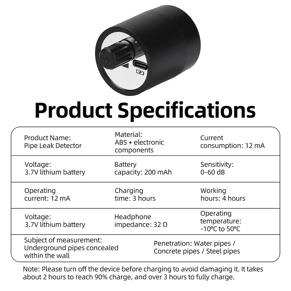 Home Pipe Leak Detector - High-Sensitivity Wall Leakage Tester with Type-C Charging & Noise-Canceling Headphones