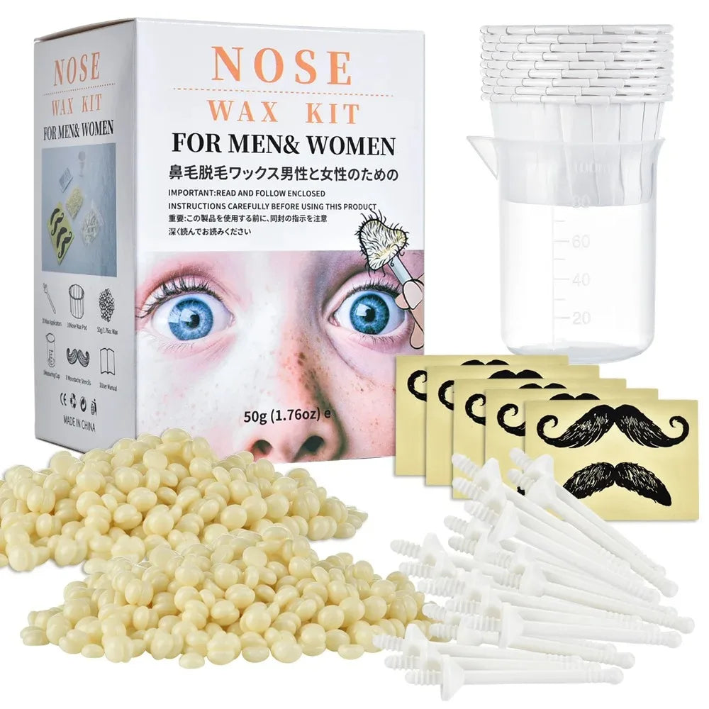 Portable Nose Wax Kit 50g-100g for Men & Women - Nail & Nose Hair Removal with Cleaning Wax Kit & Clipper