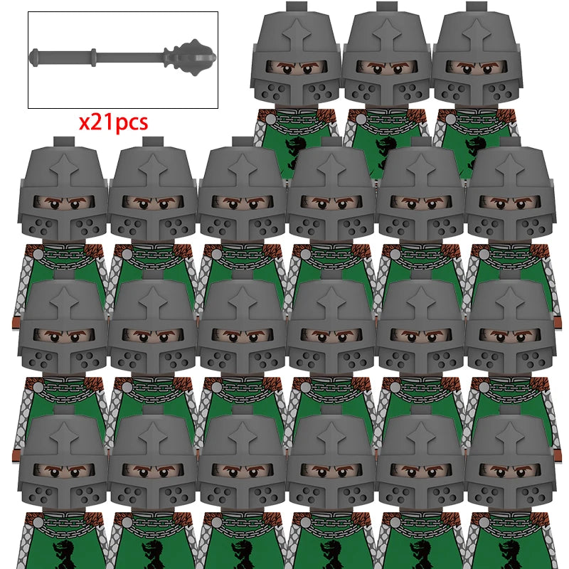21PCS MOC Medieval Knights & Roman Legion Soldiers Building Blocks Set Warrior Figures with Weapons Helmet Bricks Toy Collection
