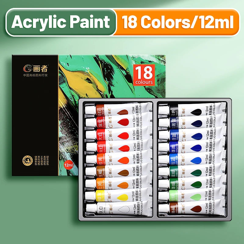 Vibrant Acrylic Paint Set – 12/18/24/36 Colors (12ml) for Paper, Wood, Canvas, Rock, Ceramic, Clothes & DIY Art