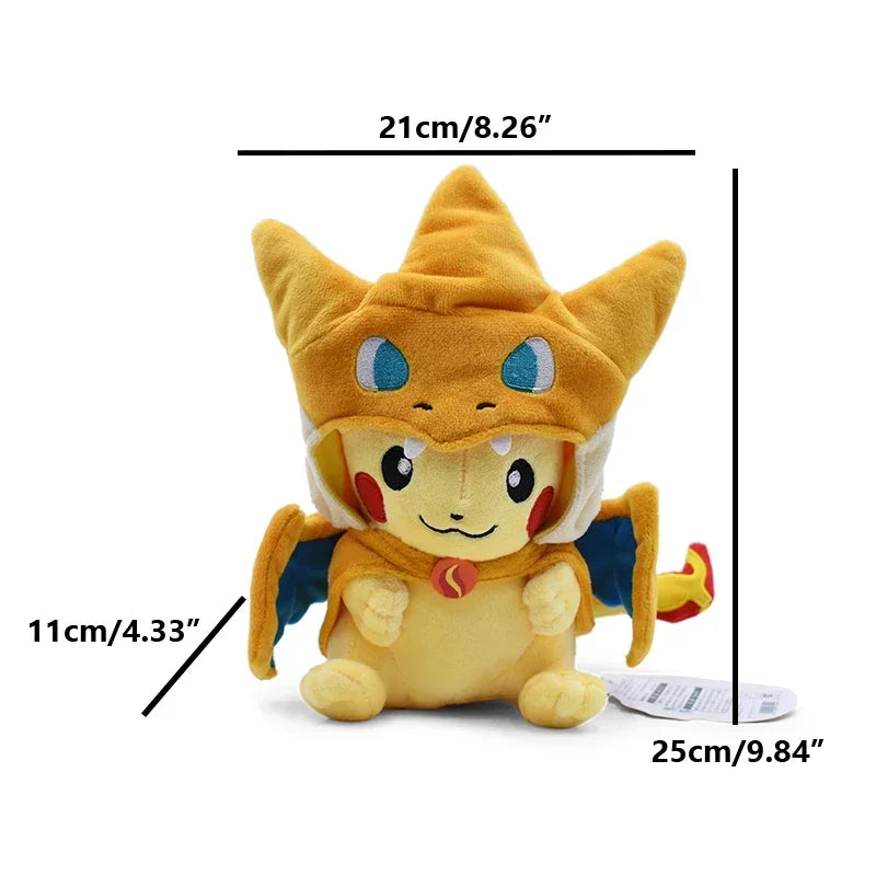 Eevee Pikachu Cosplay Plush Toy - Cute Charizard & Lucario Cartoon Stuffed Animal Doll Gift