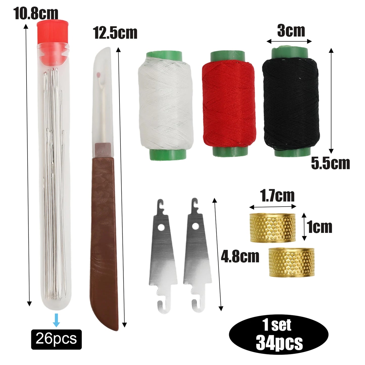 Big Eye Sewing Needle Set with Threader & Thimble β Steel Hand Stitching Kit for Embroidery, DIY Craft & Clothing Repair Tools