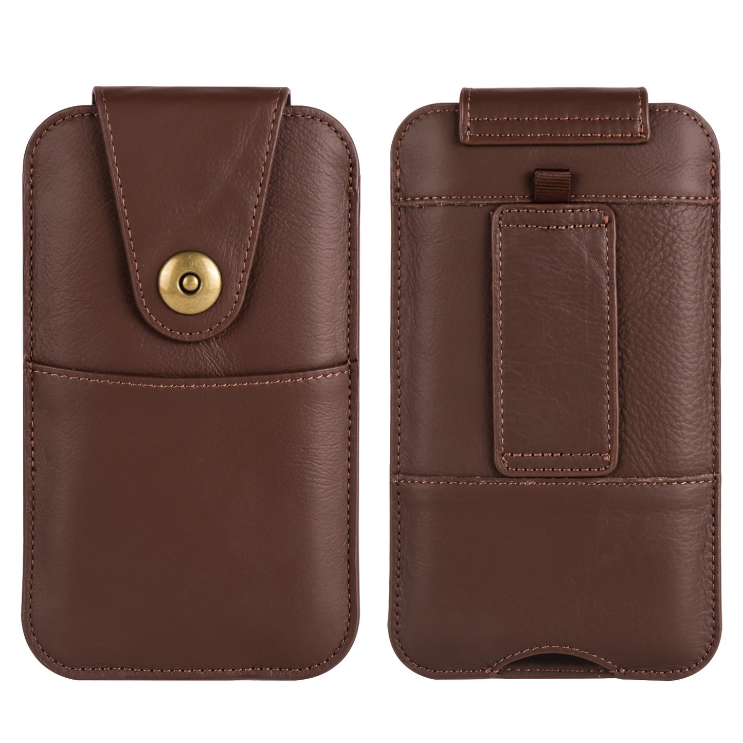 Genuine Cow Leather Phone Pouch – Men’s Waist Bag Holster for iPhone 7 to 16 Pro Max