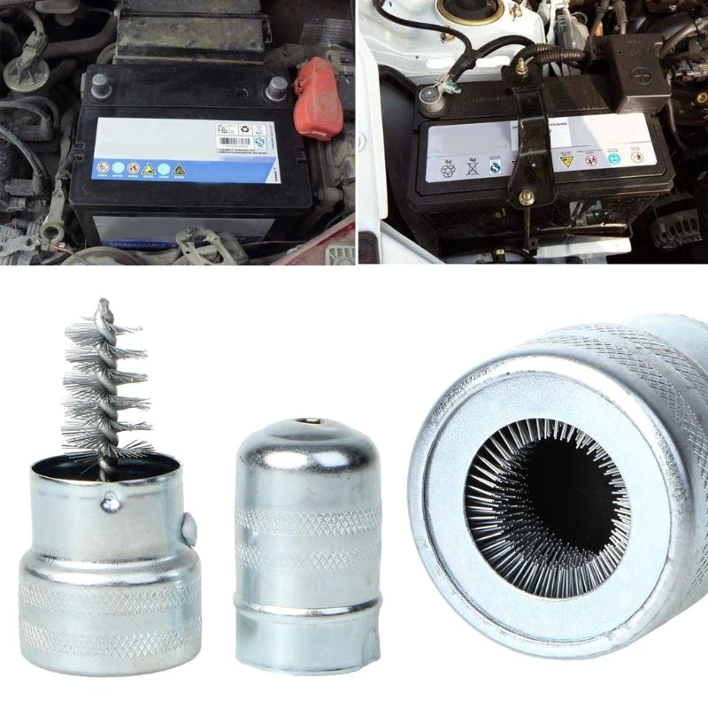 Stainless Steel Car Battery Post Terminal Cleaner Tool - Silver Vehicle Maintenance Brush U90C