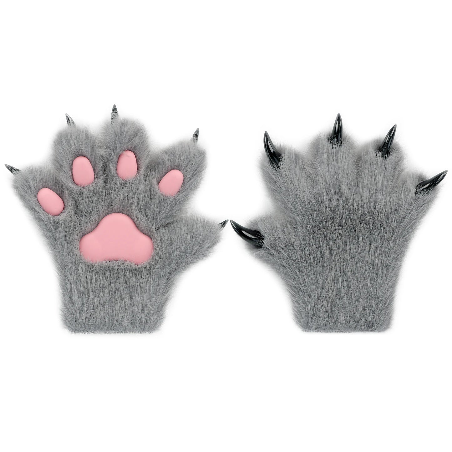 Furry Animal Paw Gloves – Cat, Wolf, Fox, Dog Fluffy Costume Mittens for Kids Cosplay, Halloween & Christmas