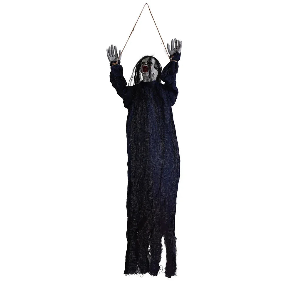 Halloween Hanging Ghost Decoration β Movable Skeleton Horror Prop with Long Hair for Haunted House and Bar 2025