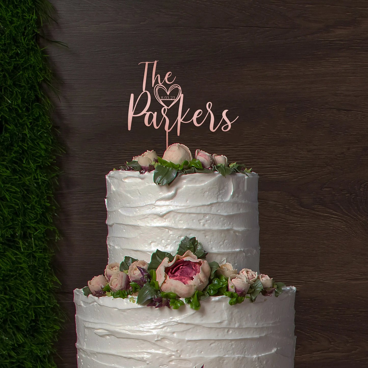 Personalized Acrylic Wedding Cake Topper β Custom Script with Date, Rustic Party Cake Decoration