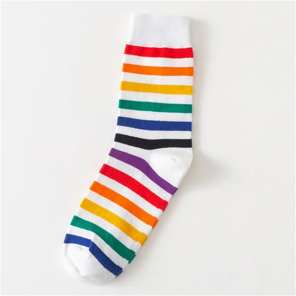 Colorful Striped Art Socks for Men β Rainbow Zebra Pattern Winter Fashion Crew Socks, Unisex Business Casual Combed Cotton Dropshipping Socks