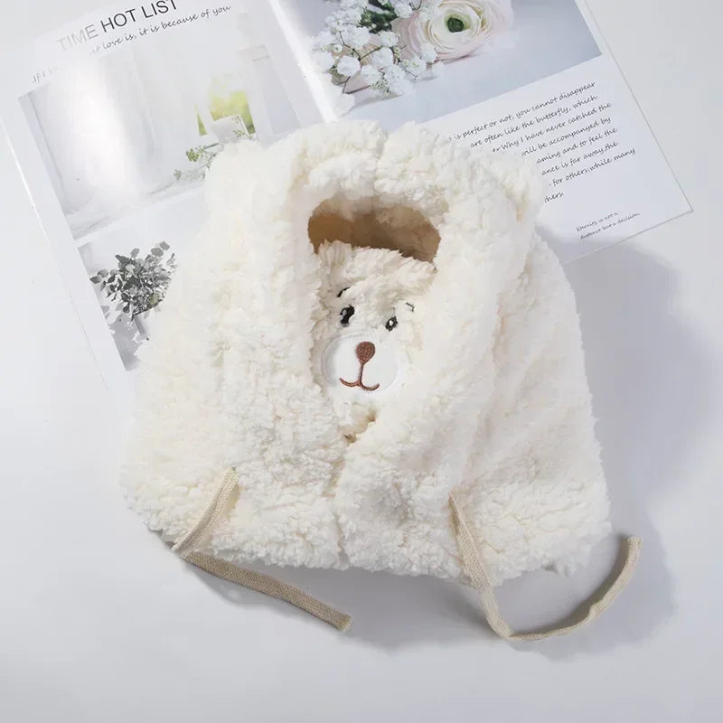 Cartoon Bear Ear Lamb Beanie Hat with Mask - Warm Balaclava Winter Skullies for Women & Girls