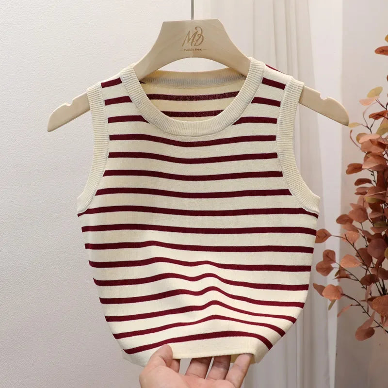Women's Striped Sleeveless Tank Top β Knitted Crop Summer & Spring Casual Slim Fit Vest Camis