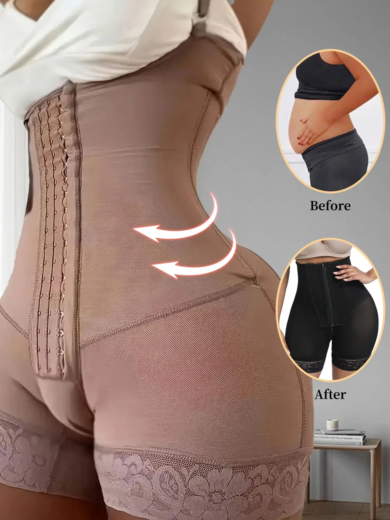 Women’s Postpartum Compression Shapewear Girdle – High Support Body Shaper, Slimming Waist Control & Push-Up Bodysuit for Recovery & Everyday Wear