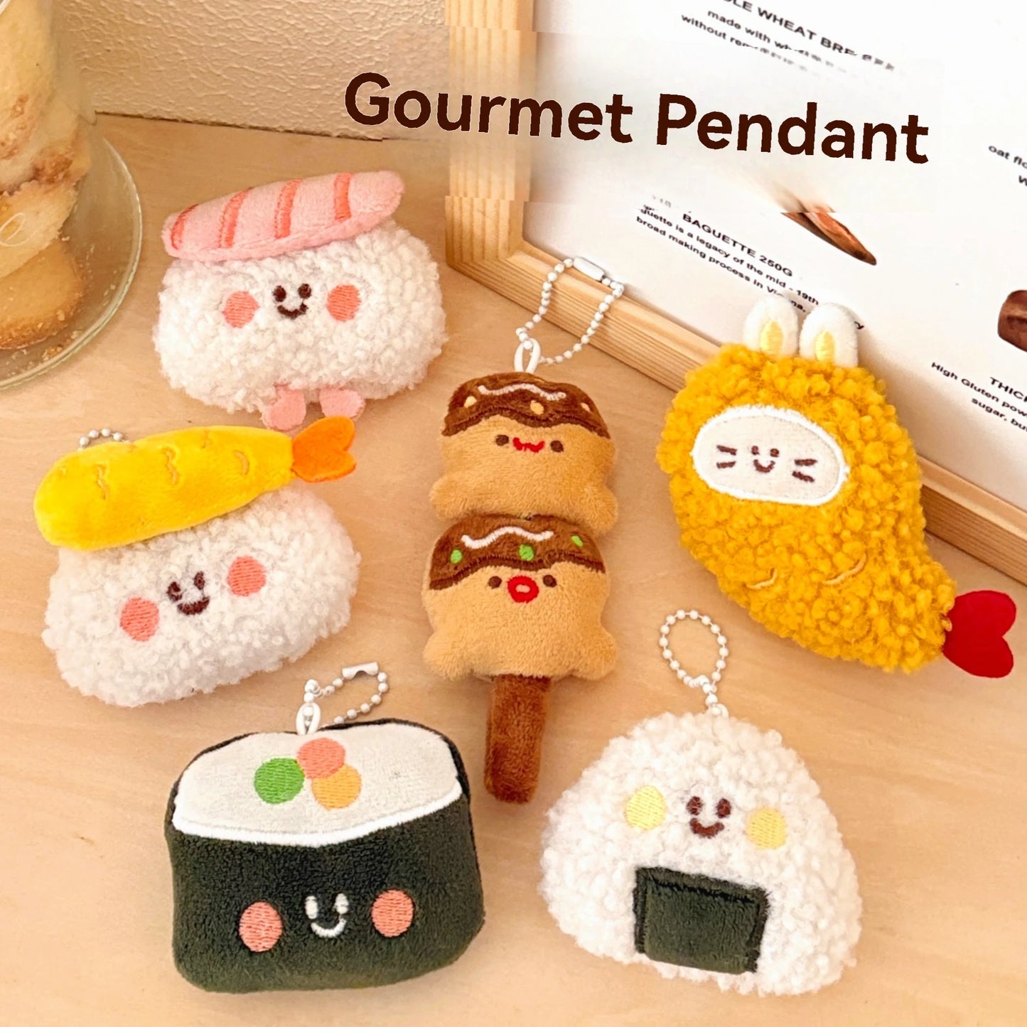 Cute Food Plush Pendant 1/6/12 Pcs - Sushi Backpack Keychain Doll Charm & Toy Accessory