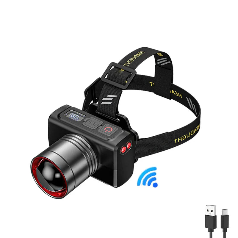 Rechargeable LED Headlamp β Adjustable Zoom Waterproof Ultra Bright Front Headlight for Camping, Outdoor Work & Night Use Torch