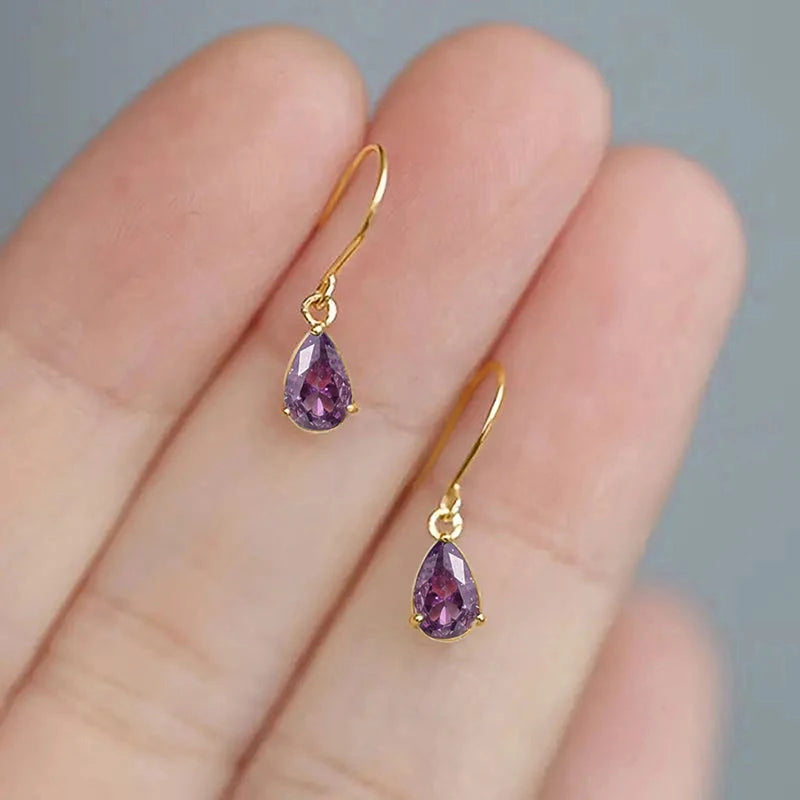 Huitan Pear Cubic Zirconia Dangle Earrings for Women β Simple Versatile Hook Drop Fashion Statement Jewelry