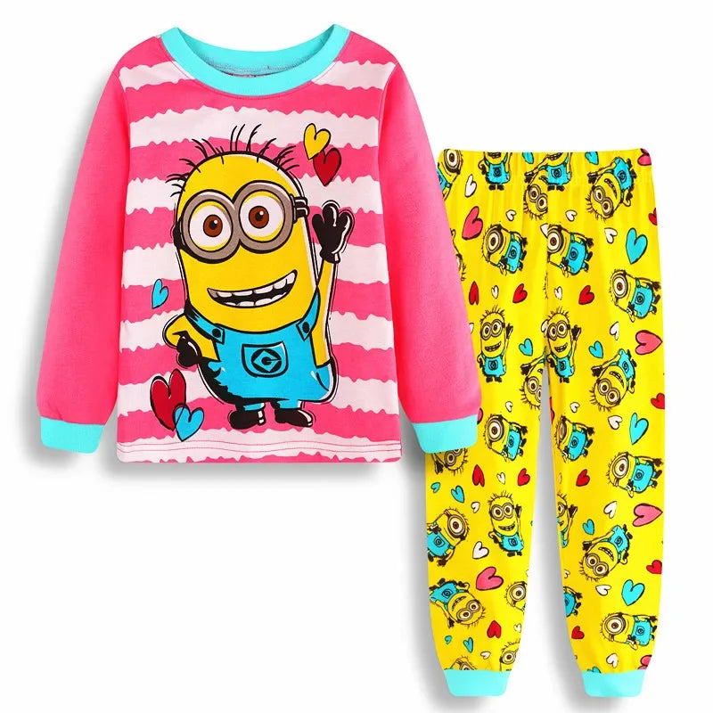 Minions Cartoon Kids Pajama Set – Long Sleeve Cotton Sleepwear for Boys & Girls