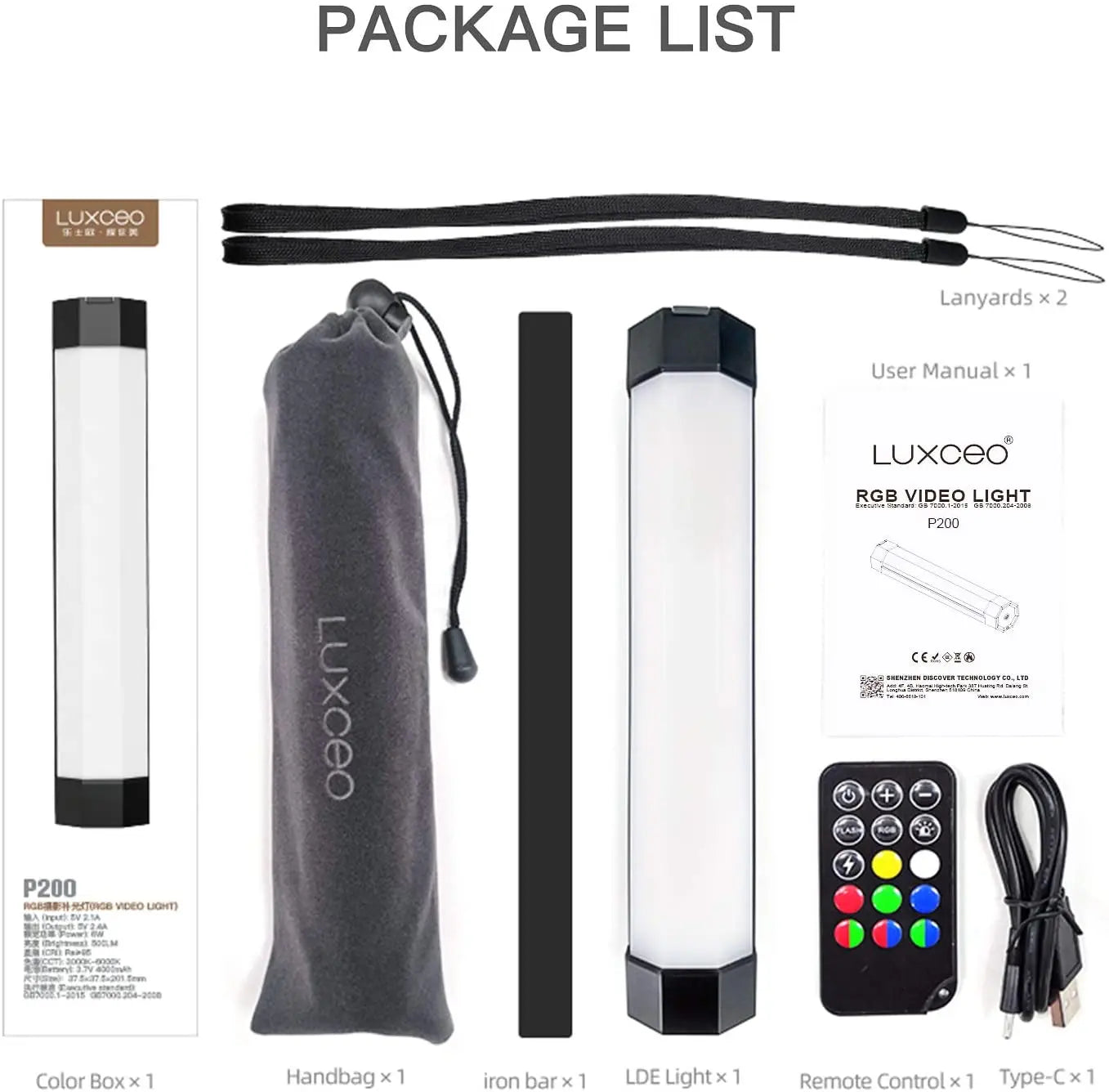LUXCEO P200 RGB Tube LED Video Light - Rainproof, Built-in Battery, Magnet, APP Control - Studio Photo Product Lighting