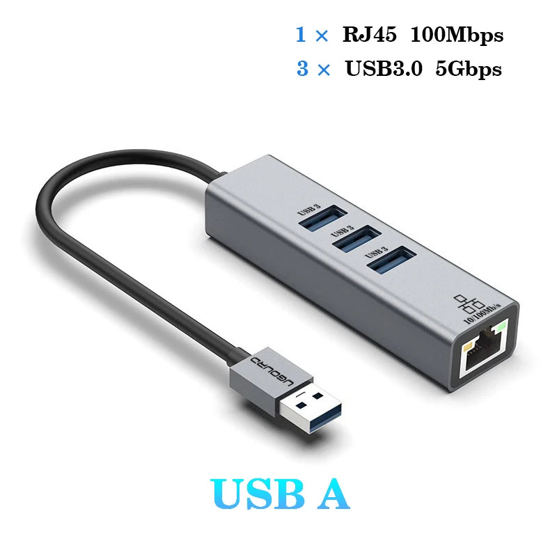 USB-C Hub Docking Station β Type C to RJ45 1000Mbps Ethernet Adapter, USB 3.0 Hub, 100W Charging Dock