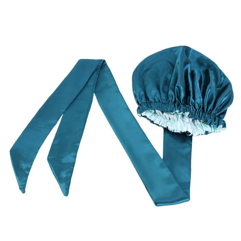 African Satin Lined Bonnet with Long Ribbon - Floral Ankara Print Head Wrap Turban Cap for Women