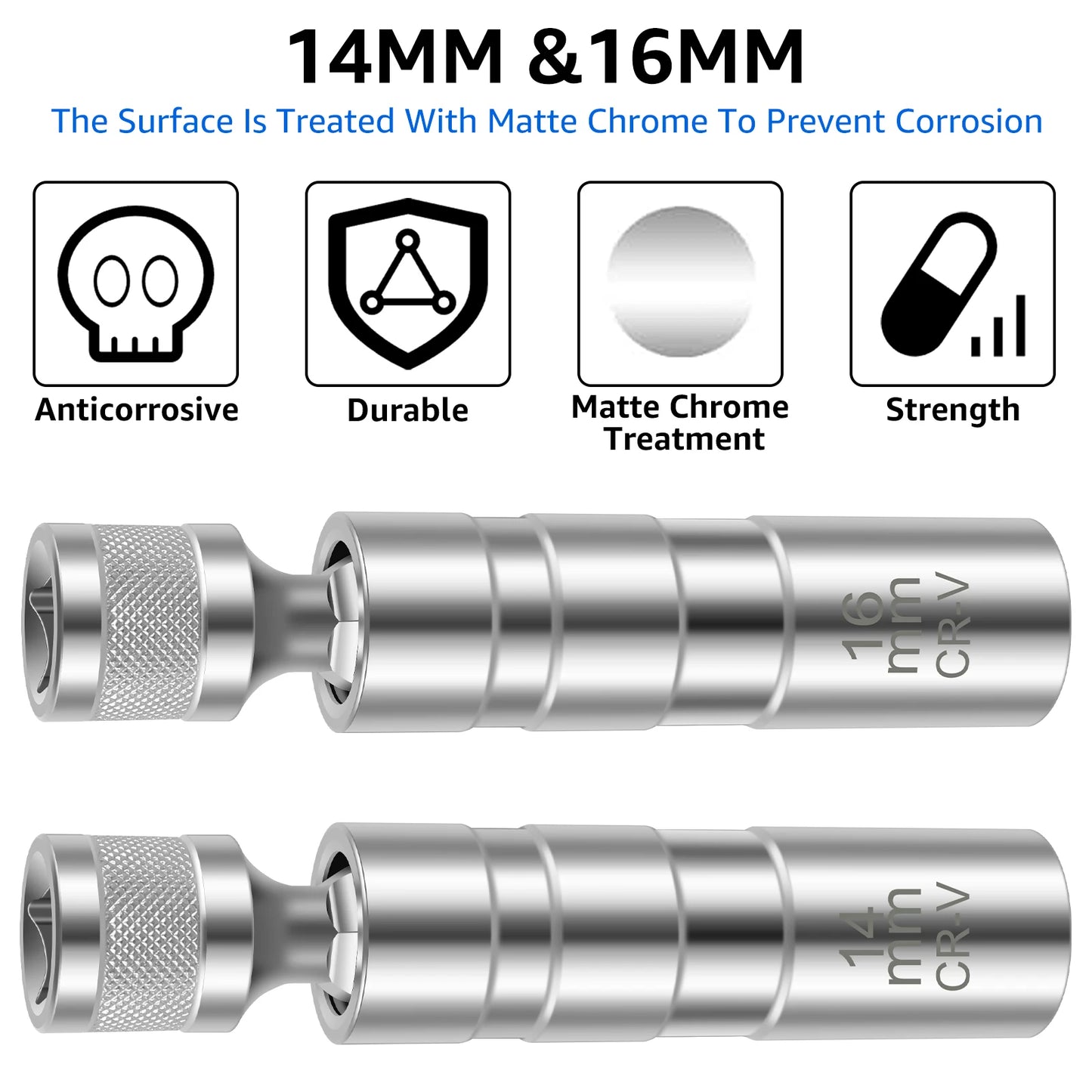2Pcs Magnetic Swivel Spark Plug Socket Set – 14mm & 16mm Removal & Installation Tool