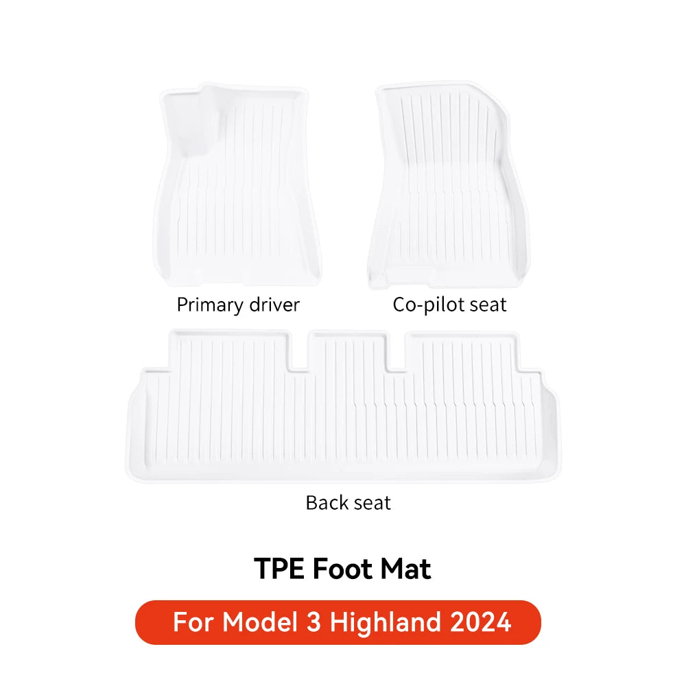 YZ TPE White Foot Pad — Fully-Surrounded Floor Liner for Tesla Model 3 & Model Y (2021–2025) | Waterproof, Non-Slip