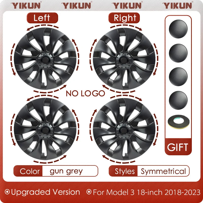 4PCS Hub Cap Wheel Covers – Performance Replacement Full Rim Accessories for Tesla Model 3 18-Inch (2018-2023)